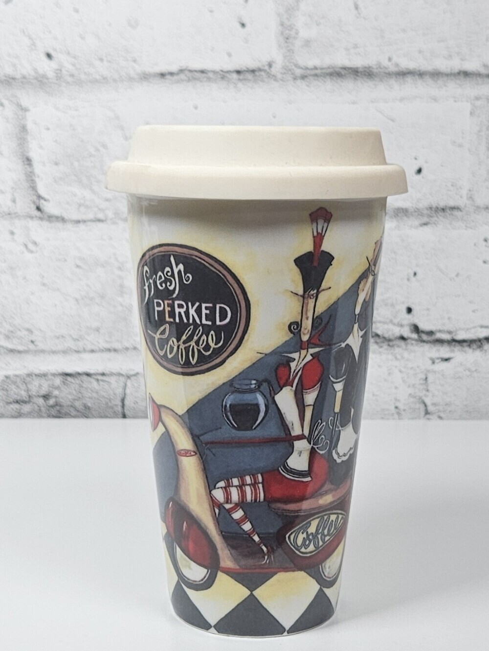 Fresh Perked Coffee Ceramic Travel Mug With Silicone Lid Reusable Cup